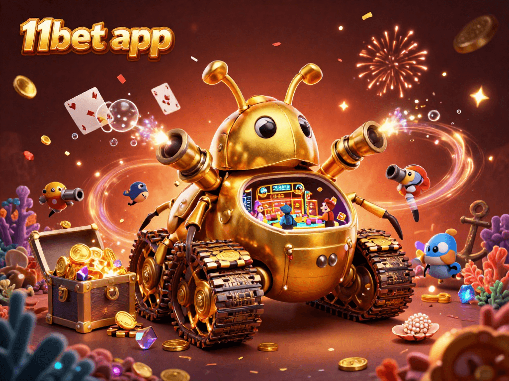 Experience the thrilling 11bet app with a vibrant 3D casino scene showcasing excitement and fun.