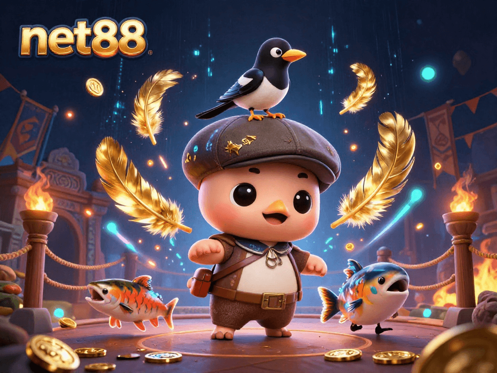 Engage with net88's captivating gaming experience featuring a vibrant 3D cartoon scene.