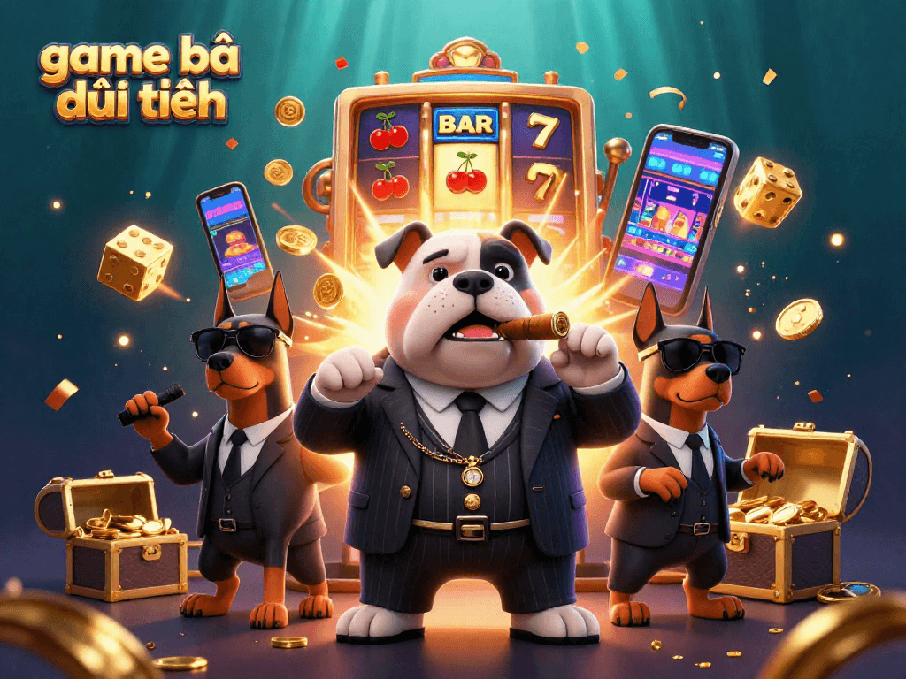 Experience game bài đổi thưởng excitement with a bulldog boss and casino elements in a dynamic scene.