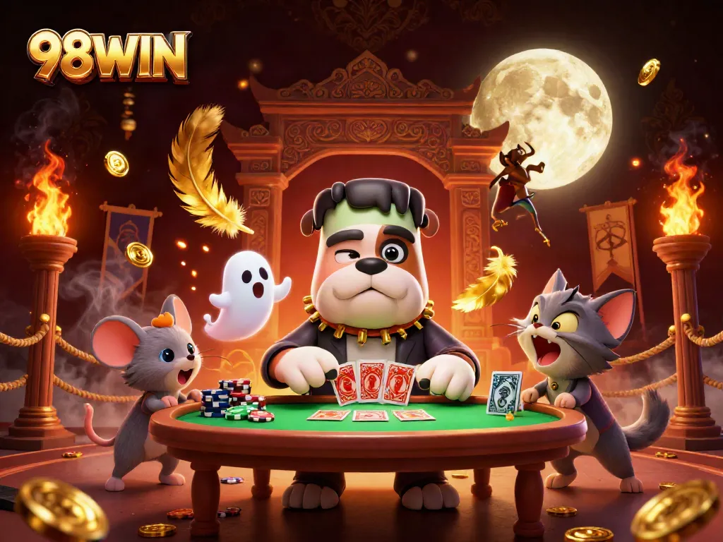 Engage with 98WIN's vibrant casino scene featuring unique characters and dynamic gaming elements.