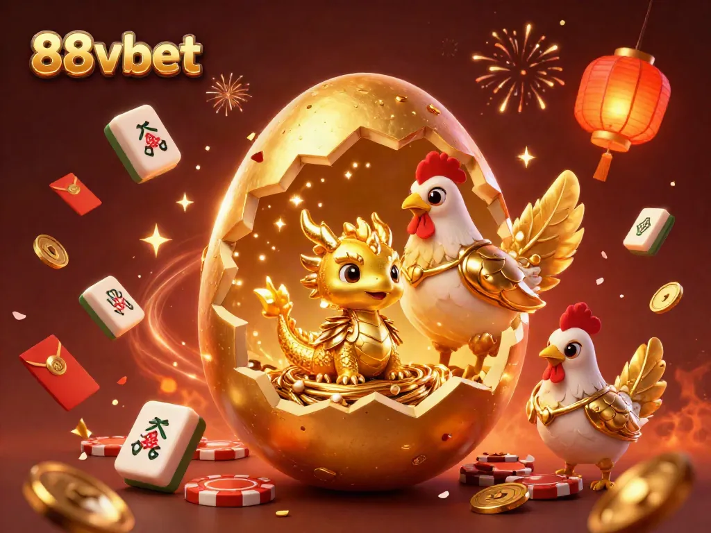 Experience the thrill of playing at 88vbet with a vibrant illustration of a golden dragon and poker chips.
