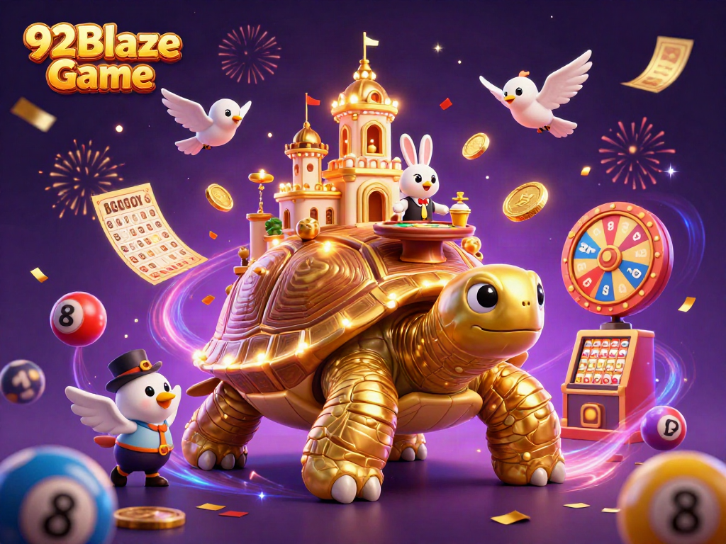 Join the excitement of 92Blaze Game with vibrant colors, golden symbols, and dynamic action evoking thrilling casino fun.