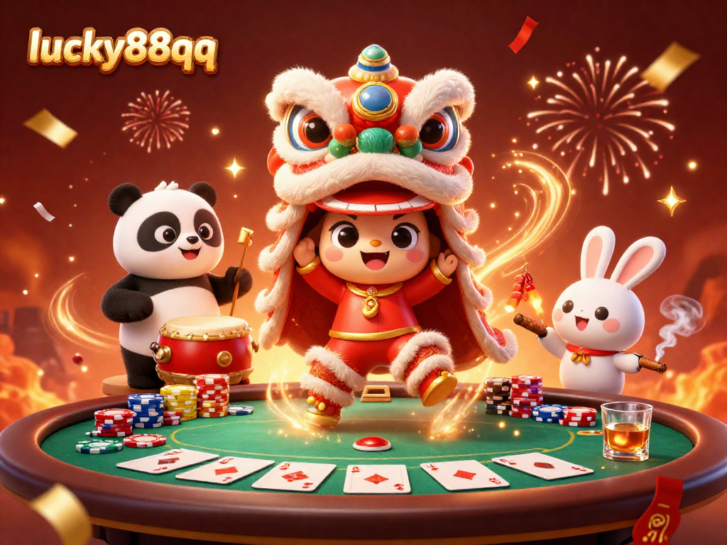 Engage in exciting lucky88qq gaming with vibrant characters and rich casino elements in celebration.