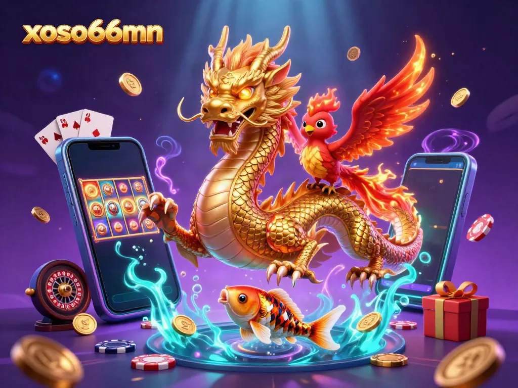 Experience the thrill of xoso66mn with a captivating 3D casino scene featuring iconic symbols.