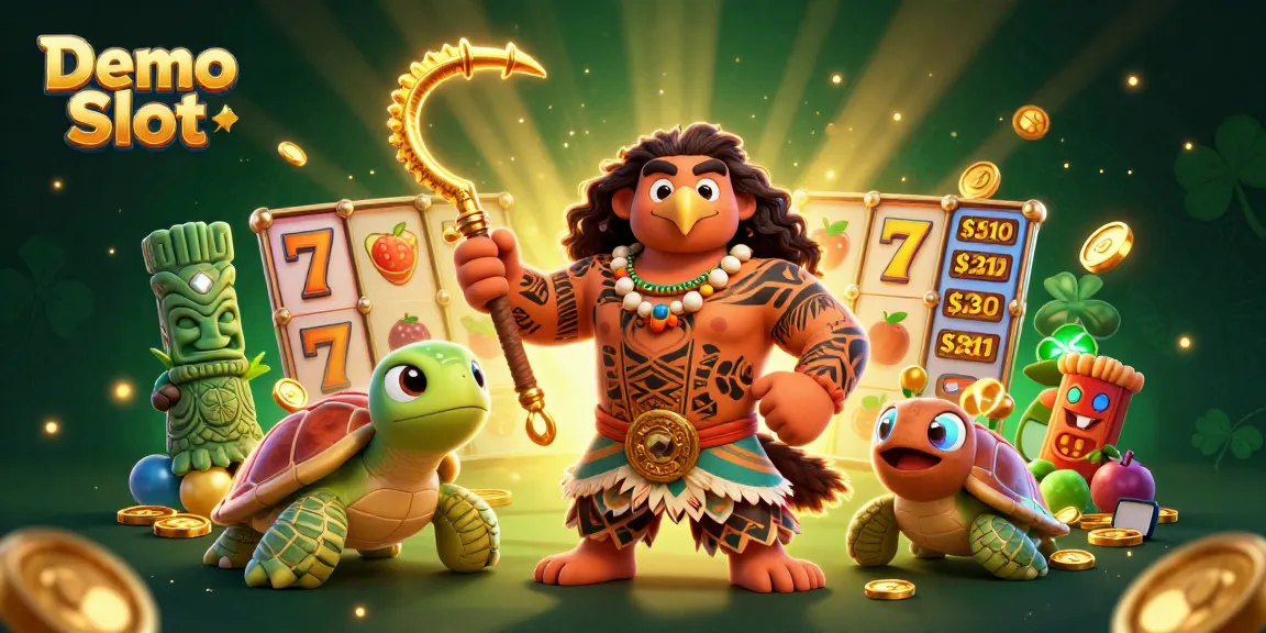 Engage with the thrilling Demo Slot experience through this vibrant 3D illustration showcasing iconic slot elements.