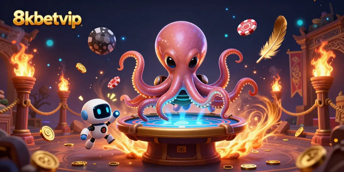 Engage in the thrilling world of 8kbetvip with a galactic octopus running a holographic poker game.