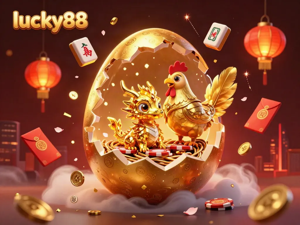 Experience thrilling gameplay at lucky88 with a vibrant 3D scene of a golden dragon and poker chips.