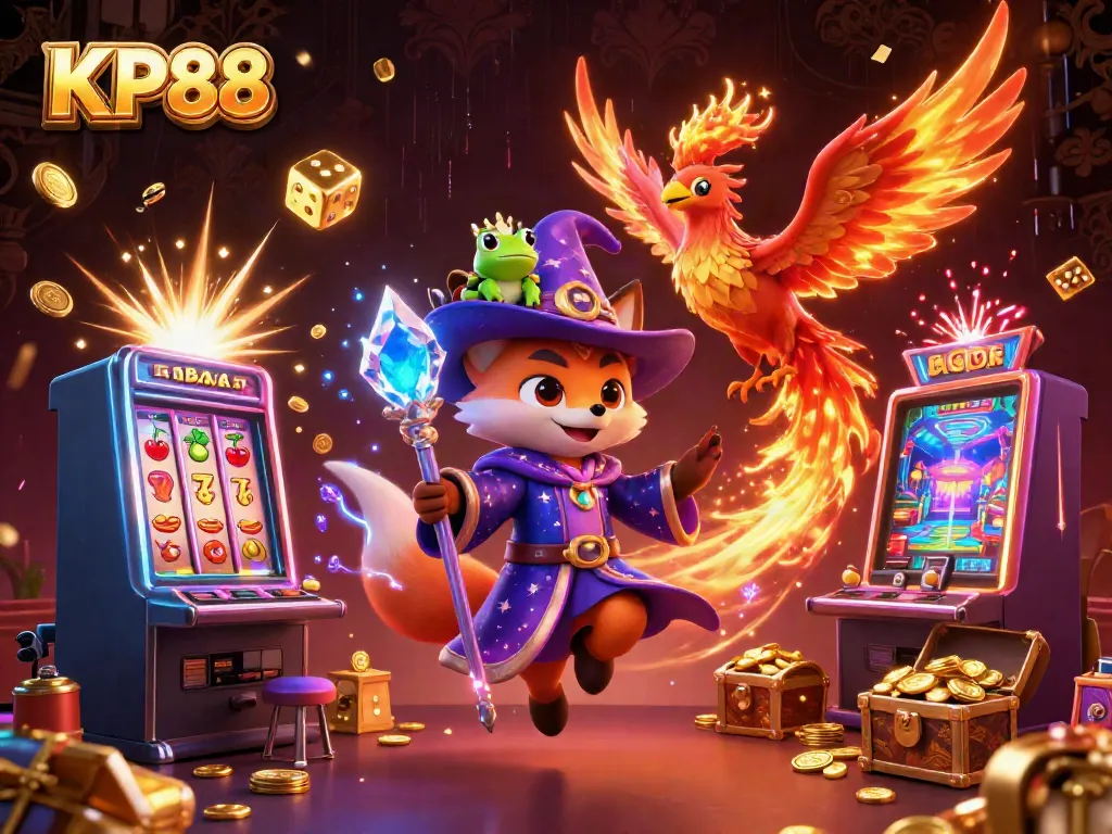 Experience KP88's magical gaming with a mystical fox, phoenix, and dynamic casino elements