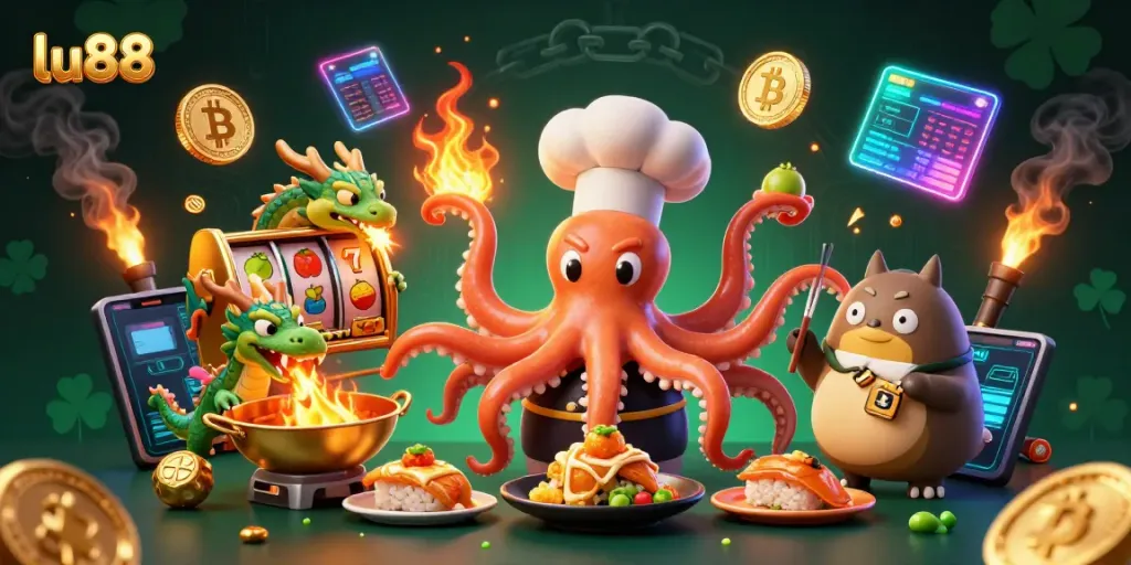 Experience thrilling gaming at lu88 with dynamic scenes featuring unique cartoon characters and vibrant casino elements.