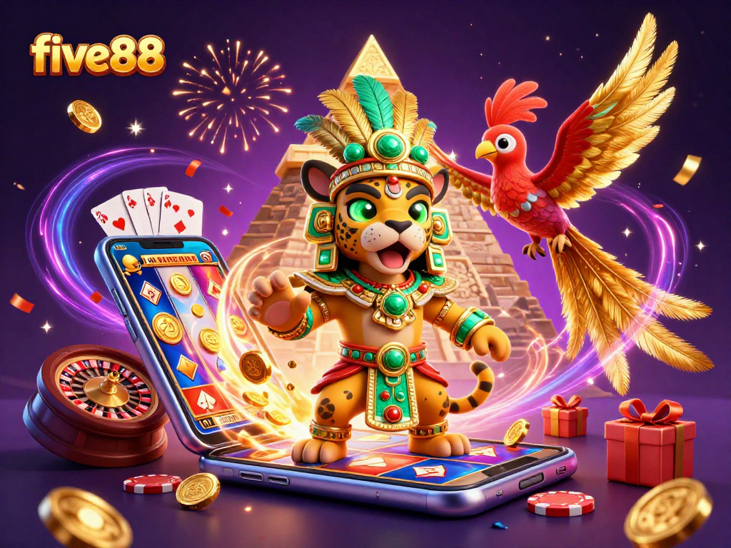 Experience thrilling slots at five88 with a vivid 3D casino world featuring vibrant action and dynamic game elements.