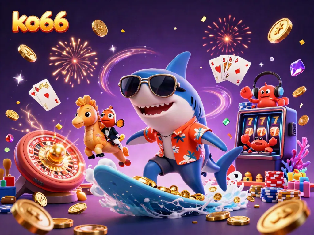 Experience the thrill at ko66, where a shark on gold coins and vibrant sea creatures bring the casino to life!