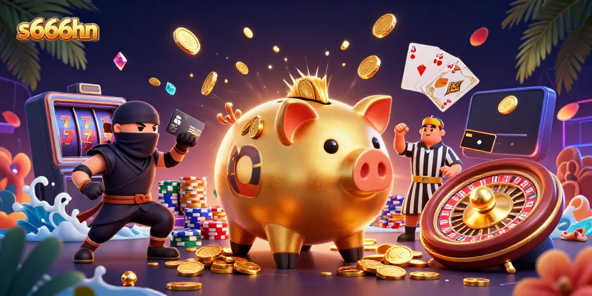 s666hn casino scene highlights dynamic characters and vibrant graphics with gold coins and playing cards