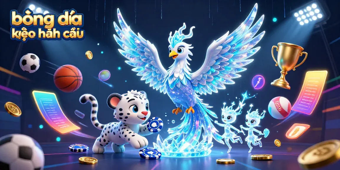 Engage with the dynamic action of bóng đá kèo nhà cái featuring vibrant sports elements and a magical ice-themed scene.