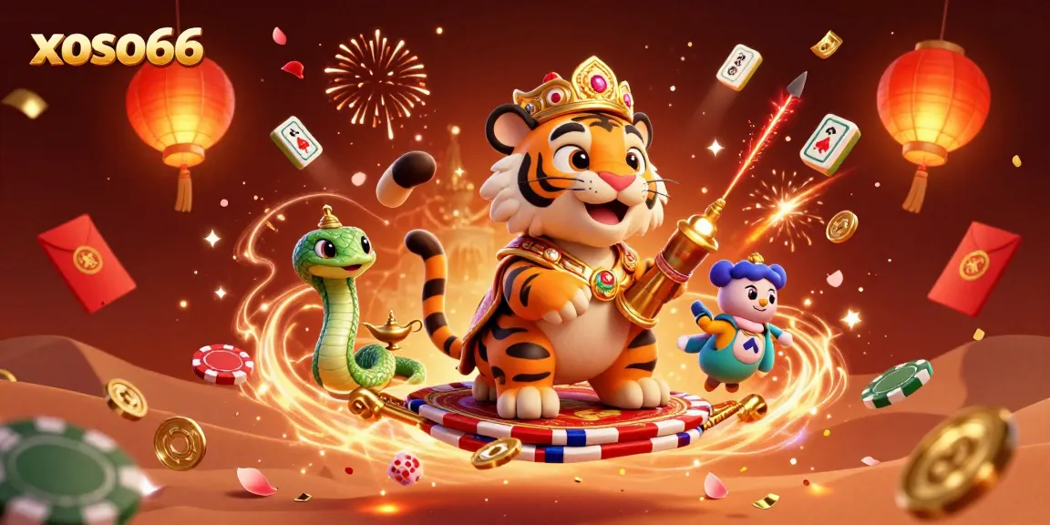 Xoso66 brings adventure and fortune to online gaming, featuring a vibrant Sultan on a carpet of chips.