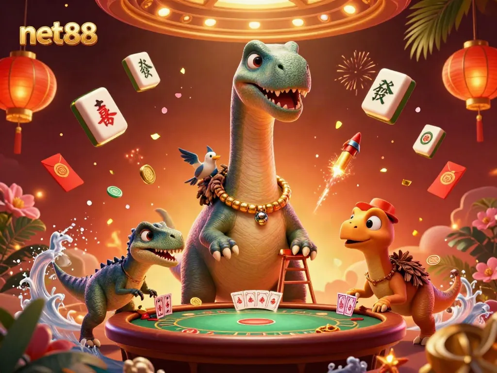 Experience exciting gameplay with net88 in this vibrant online casino scene featuring colorful characters and festive elements.