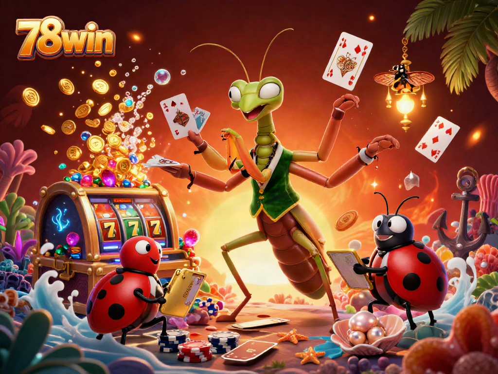 Join the excitement of 78win with a vibrant 3D illustration of a unique casino scene.