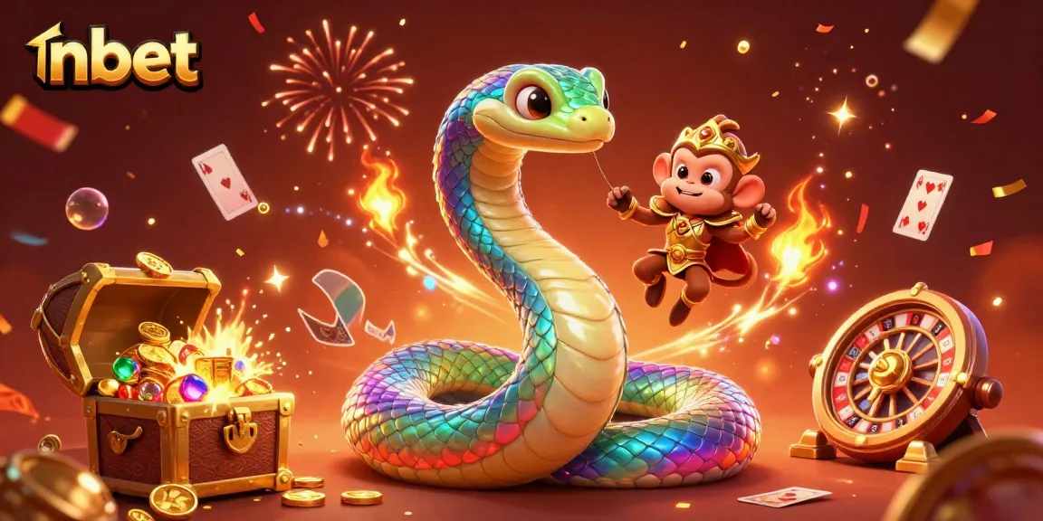 Experience thrilling moments with nbet's lively 3D serpent and golden monkey king gaming scene.